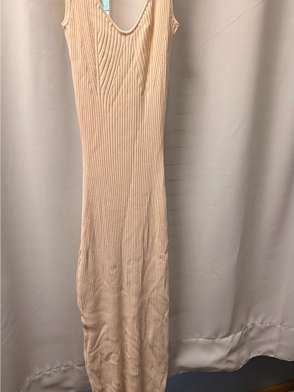 Ribbed Sleeveless Maxi Dress in Light Beige